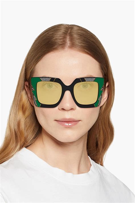 gucci square acetate sunglasses|gucci crystal embellished sunglasses.